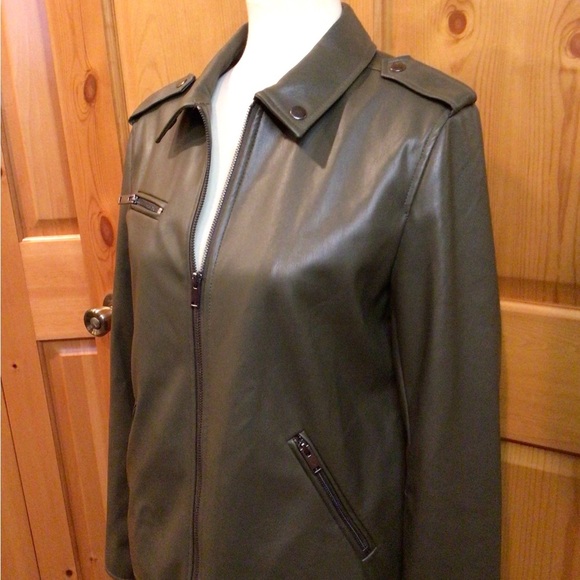 Apt. 9 Faux Leather Olive Green Jacket Size M* - Picture 6 of 7